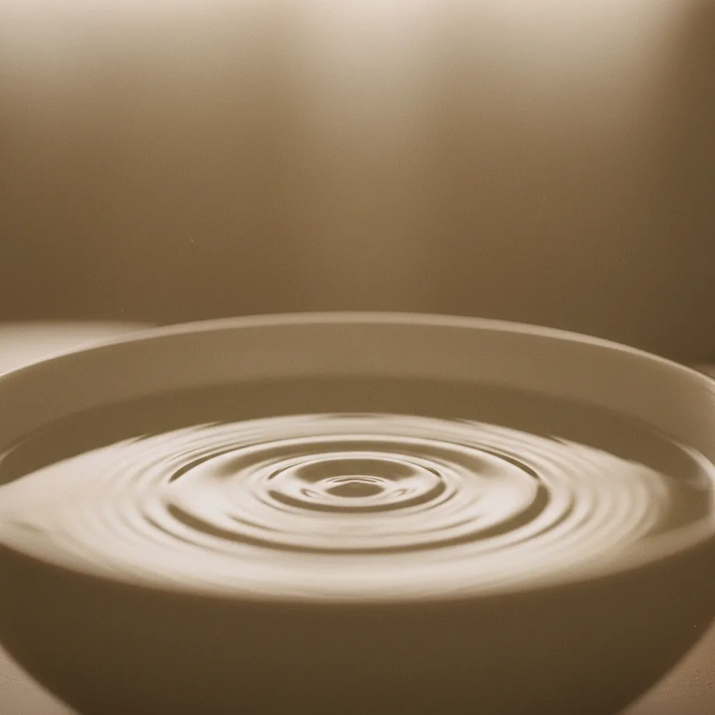 Gentle concentric ripples settling across calm water in warm soft light